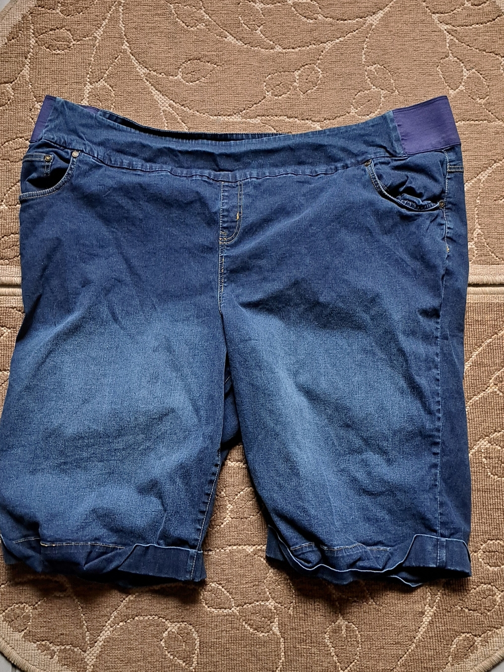 Woman Within Dark Blue Denim Shorts with Stretch Panel Plus Size 30w